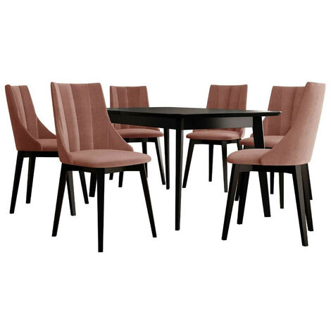 Conjunto de mesas y sillas para comedor Racine 139, Negro + Magic Velvet 2258, 76x80x140cm, Diámetro: 0, Número de asientos: 6, Estilo: Contemporary