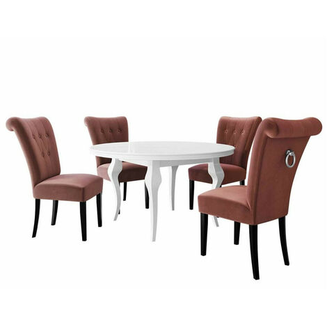 Conjunto de mesas y sillas para comedor Racine 142, Plata, 76x0x0cm, Diámetro: 100, Número de asientos: 4, Estilo: Contemporary