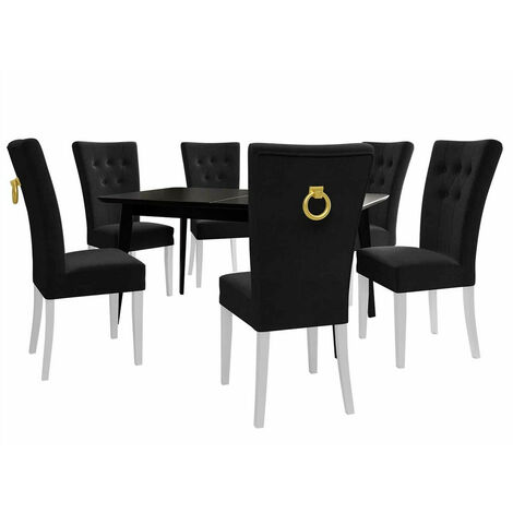 Conjunto de mesas y sillas para comedor Racine 144, Blanco + Magic Velvet 2219, 76x80x140cm, Diámetro: 0, Número de asientos: 6, Estilo: Modernoclásico