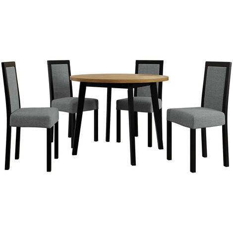 Conjunto de mesas y sillas para comedor Victorville 306, Negro, 75x0x0cm, Diámetro: 100, Número de asientos: 4, Estilo: Contemporary