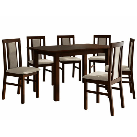 Conjunto de mesas y sillas para comedor Victorville 311, Nuez, 76x80x140cm, Diámetro: 0, Número de asientos: 6, Estilo: Contemporary