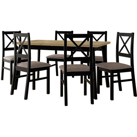 Conjunto de mesas y sillas para comedor Victorville 316, Negro, 75x80x140cm, Diámetro: 0, Número de asientos: 6, Estilo: Contemporary
