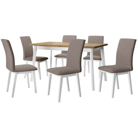Conjunto de mesas y sillas para comedor Victorville 321, Blanco, 75x80x140cm, Diámetro: 0, Número de asientos: 6, Estilo: Contemporary