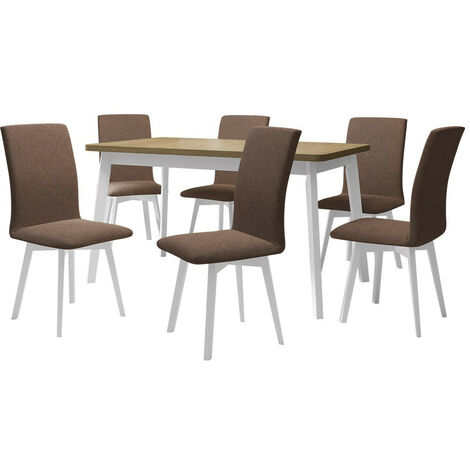 Conjunto de mesas y sillas para comedor Victorville 325, Blanco, 75x80x140cm, Diámetro: 0, Número de asientos: 6, Estilo: Contemporary