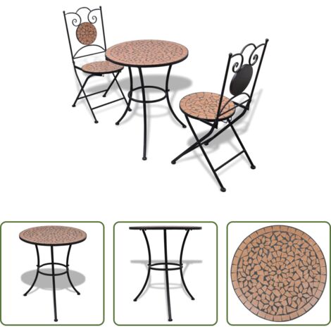 Conjunto de mosaico -  Set de mesa y sillas de jardín 3 piezas con mosaico terracota