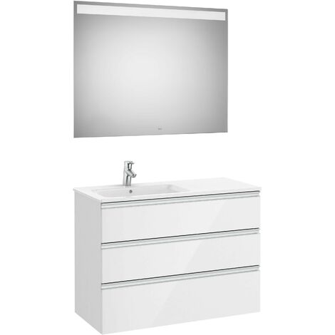 Conjunto de baño, mueble+espejo+lavabo HAMBURG blanco brillante
