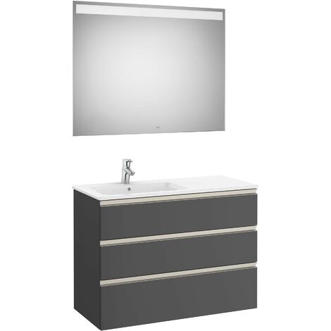 Conjunto de mueble 3 cajones, lavabo y espejo con LED THE GAP - ROCA Color: Roble City texturizado