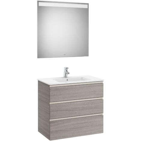Conjunto de mueble 3 cajones, lavabo y espejo con LED THE GAP - ROCA Color: Roble City texturizado - Medidas: 805 mm