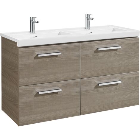 Conjunto de mueble base con cuatro cajones y lavabo doble PRISMA - ROCA Color: Fresno