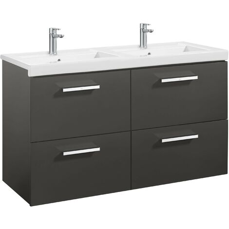 Conjunto de mueble base con cuatro cajones y lavabo doble PRISMA - ROCA Color: Gris oscuro mate