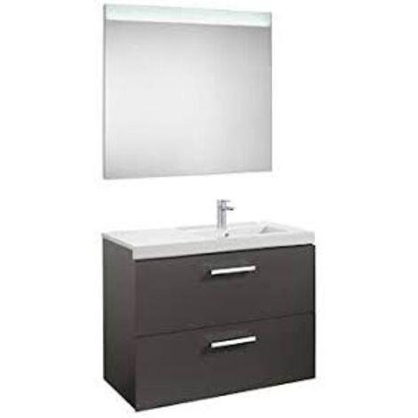 Conjunto de mueble con 2 cajones, lavabo y espejo con luz LED PRISMA - ROCA Color: Gris antracita - Posición del lavabo: Derecha