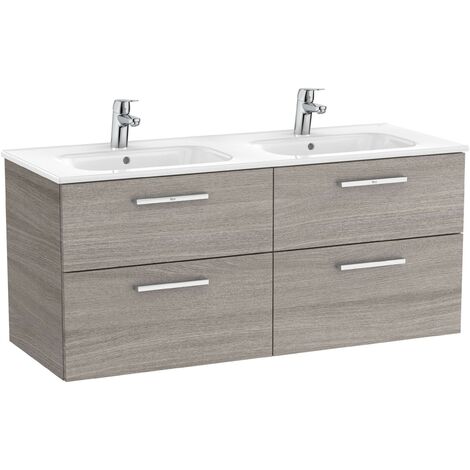 Conjunto de mueble con cuatro cajones y lavabo doble VICTORIA - ROCA Color: Roble City texturizado