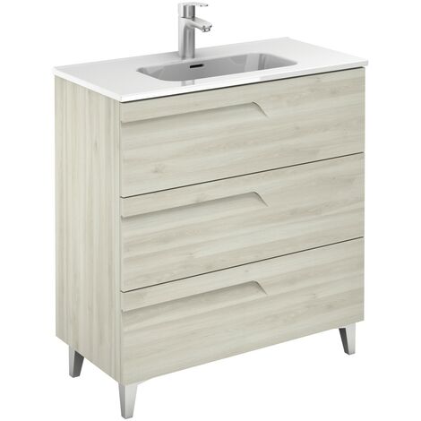 Conjunto de mueble de baño de 3 cajones compacto VITALE - ROYO Color: Blanco Nature - Opciones: Conjunto completo - Medidas: 80 cm