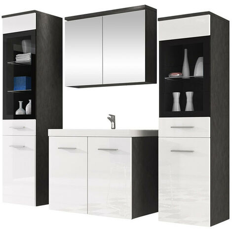 Conjunto de mueble de baño Sarasota 140, Blanco brillante + Madera gris