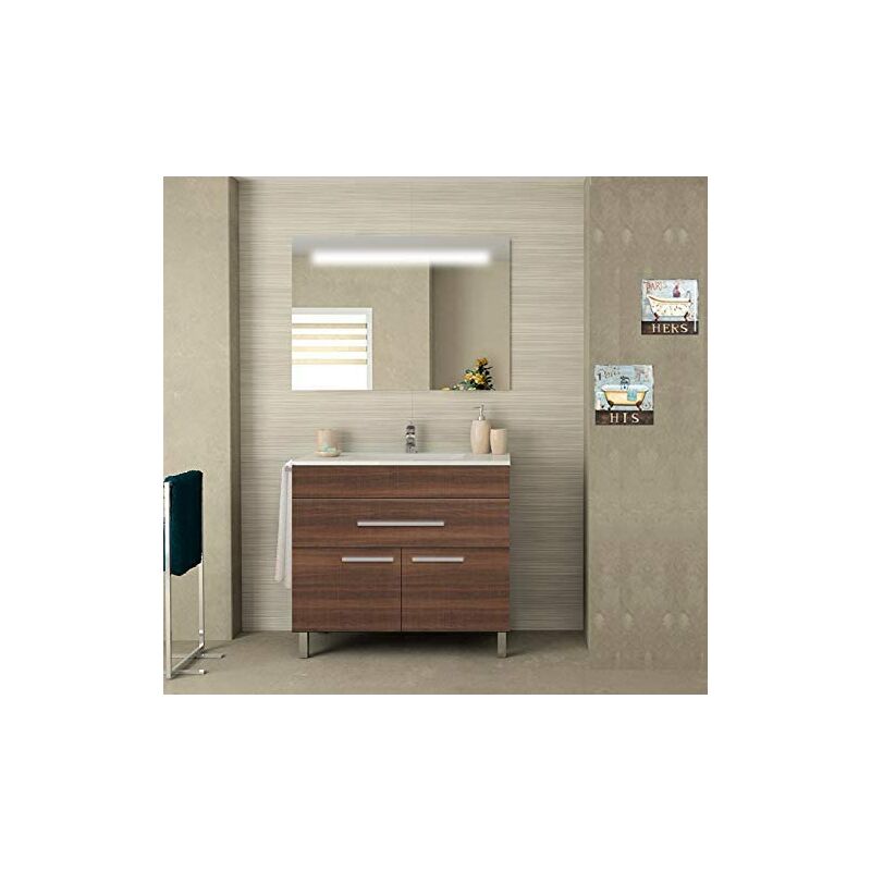 

Conjunto de mueble de baño SYN barato con lavabo y espejo retroiluminado LED ¡¡con toallero de regalo!! varios colores y medidas en Fresno tea 60CM