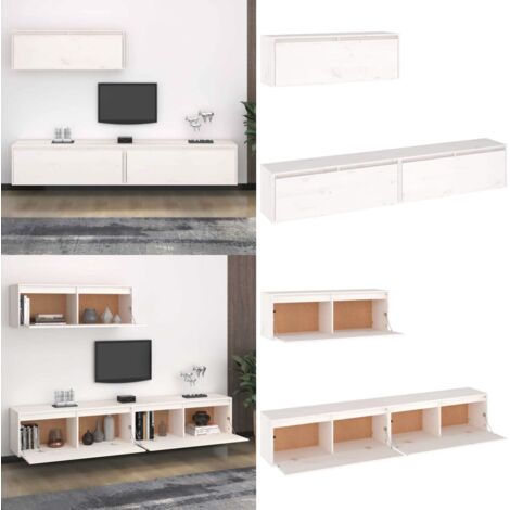 Conjunto de mueble de TV 3 piezas madera maciza de pino blanco - Muebles de pared - Armarios colgantes