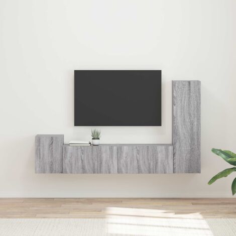 Conjunto de mueble de TV 4 pcs Gris  Madera de ingeniería