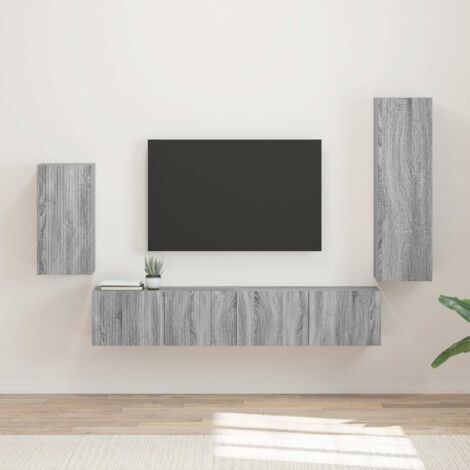 Conjunto de mueble de TV 4 pcs Gris  Madera de ingeniería