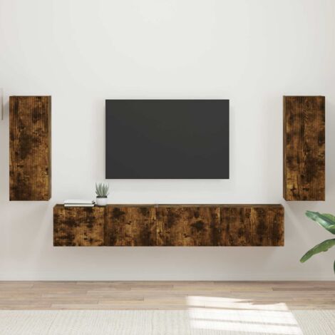 Conjunto de mueble de TV 4 pcs Roble ahumado