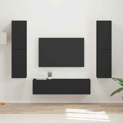 Conjunto de mueble de TV 6 pcs Negro Madera de ingeniería