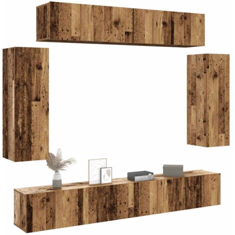 Conjunto de mueble de TV 6 piezas montado la pared madera vieja