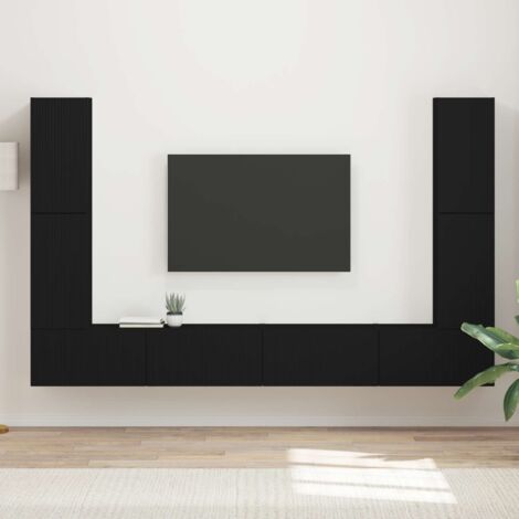 Conjunto de mueble de TV 8 pcs Negro Madera de ingeniería