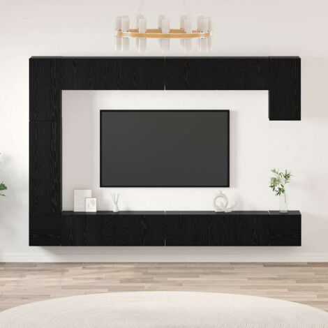 Conjunto de mueble de TV 9 pcs Roble negro Madera contrachapada