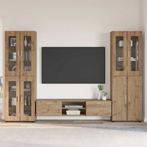 Conjunto de mueble de TV con cajón FLORIN 3 pcs Roble artesanal