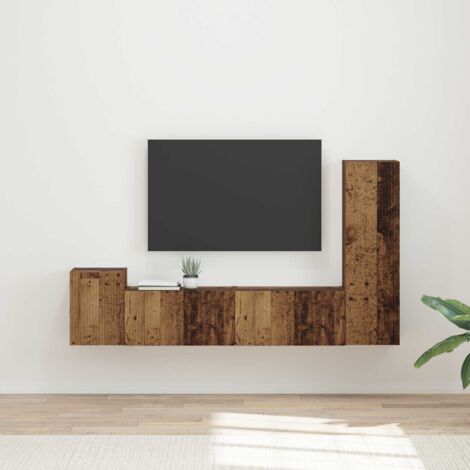 Conjunto de mueble de TV Montaje en la pared 4 pcs Madera vieja