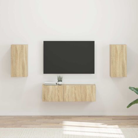 Conjunto de mueble para TV de pared 4 pcs Roble