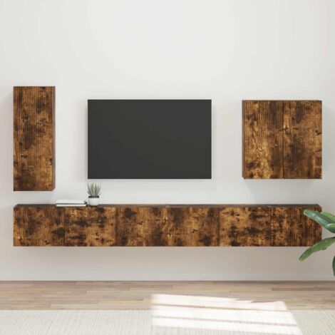 Conjunto de mueble para TV de pared 6 pcs Roble ahumado