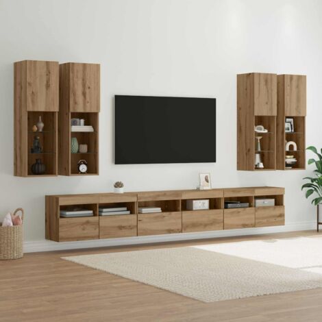 Conjunto de mueble para TV de pared 7 pcs Roble artesanal