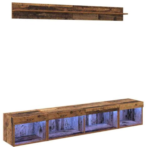 Conjunto de mueble para TV de pared con LED 5 pcs Madera vieja vidaXL