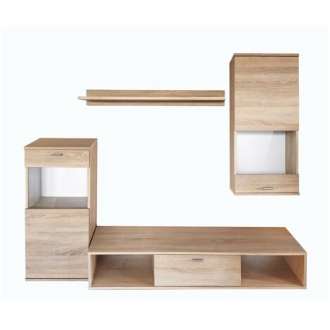 Conjunto de mueble para TV mural LEA diseño color roble sonoma. Mueble de salón suspendido