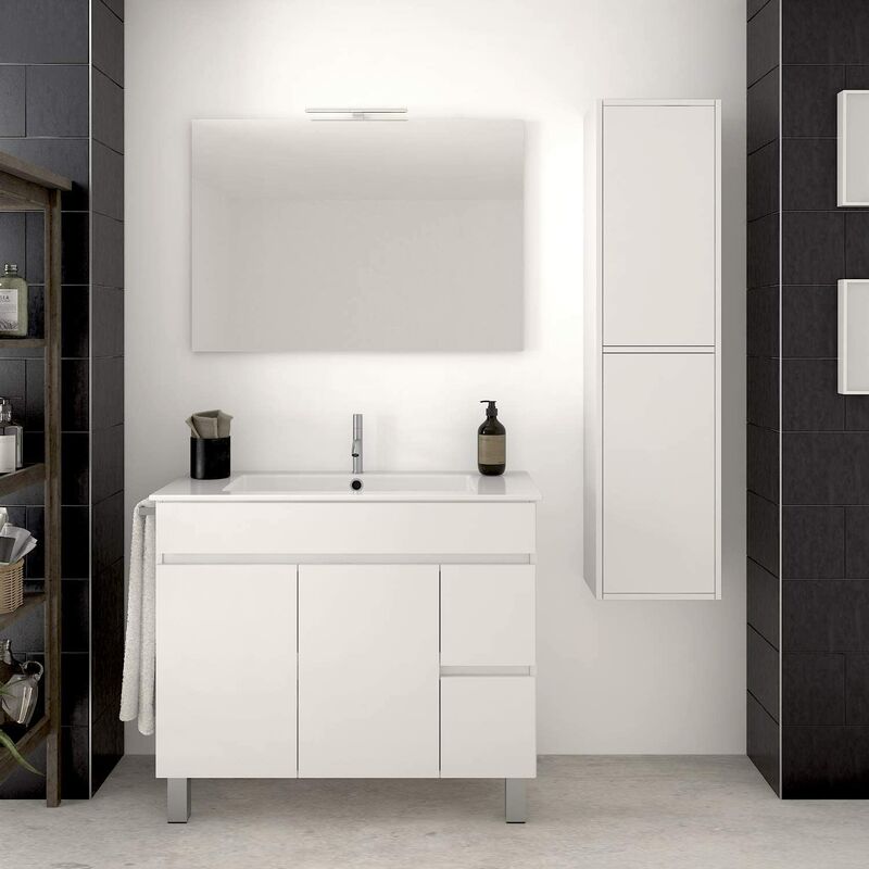 

Conjunto De Mueble Temis Con Lavabo, Espejo, Y Toallero (Aplique Led No Incluido) En Blanco 70Cm Con Columna