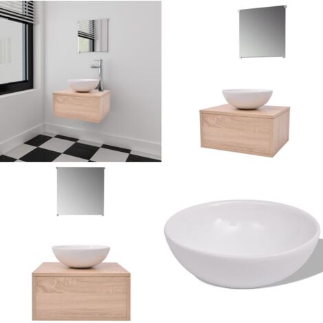 Conjunto de mueble y lavabo 3 piezas beige - Mueble de baño - Espejo de baño
