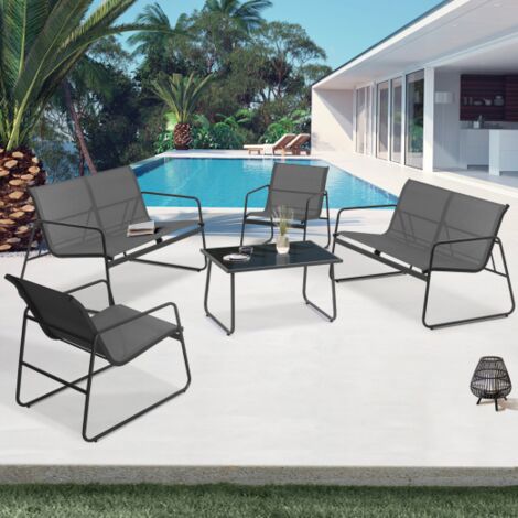 Conjunto de muebles bajos de jardín MALAGA 6 plazas con sofás, sillones y mesa en gris antracita