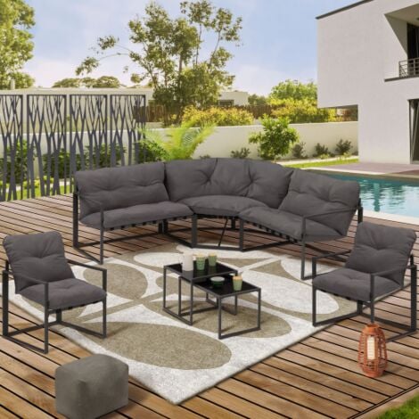 IDMARKET Conjunto de muebles bajos de jardín NAIROBI, 8 plazas, rinconera de acero gris antracita