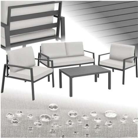 Conjunto de muebles con mesa Gotemburgo - mueble de exterior de poli ratán, muebles de ratán sintético con cojines y fundas, asientos de jardín con estructura de acero