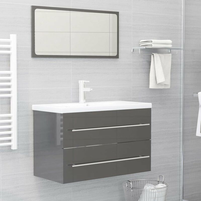 

Conjunto de muebles de bano 2 piezas aglomerado gris brillante