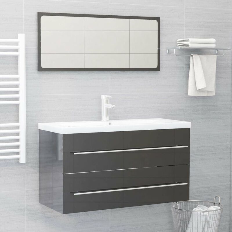 

Conjunto de muebles de bano 2 piezas aglomerado gris brillante
