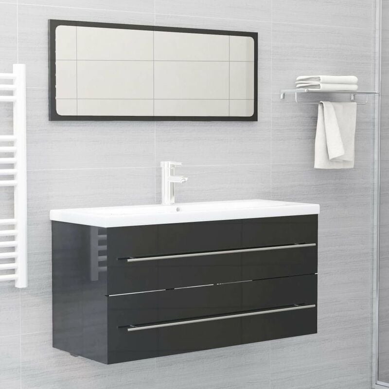 

Conjunto de muebles de bano 2 piezas aglomerado gris brillante