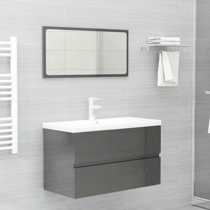 

Conjunto de muebles de bano 2 piezas aglomerado gris brillante