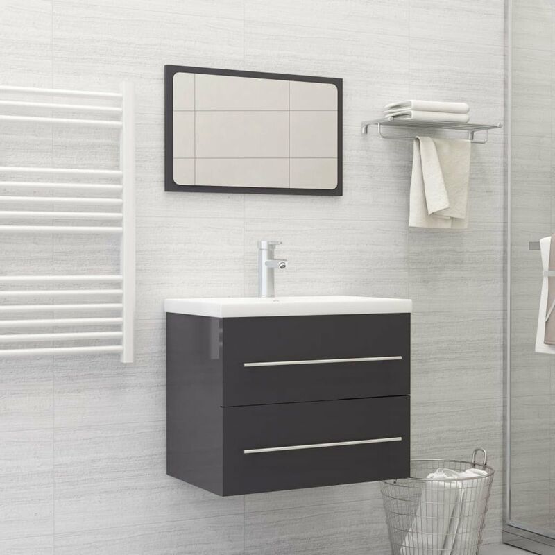

Conjunto de muebles de bano 2 piezas aglomerado gris brillante