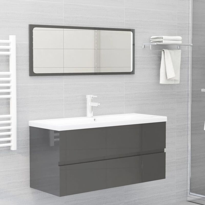 

Conjunto de muebles de baño 2 piezas aglomerado gris brillante
