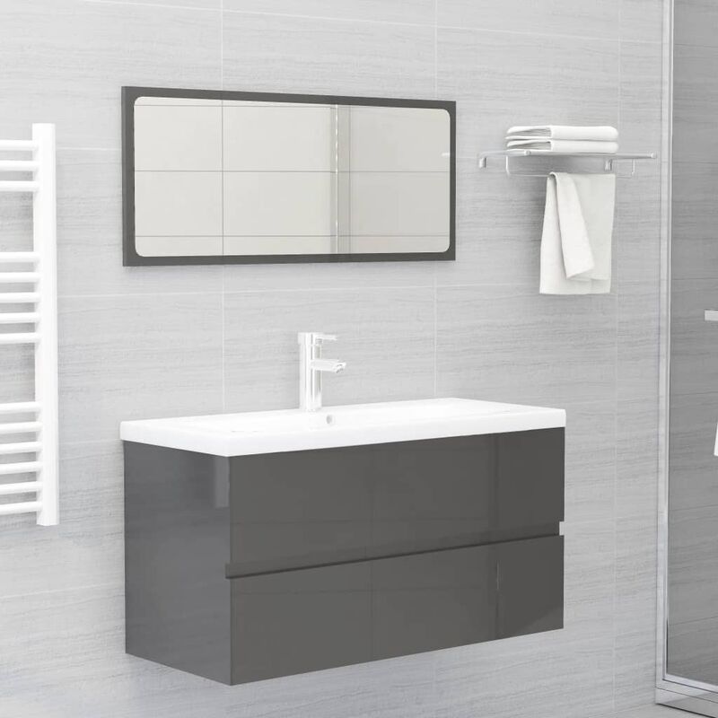 

Conjunto de muebles de baño 2 piezas aglomerado gris brillante
