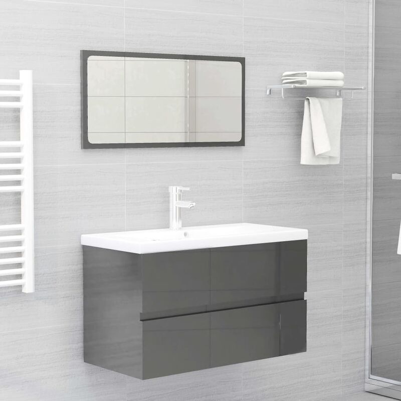 

Conjunto de muebles de baño 2 piezas aglomerado gris brillante