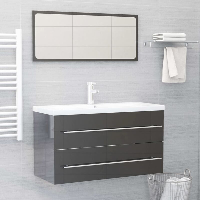 

Conjunto de muebles de baño 2 piezas aglomerado gris brillante