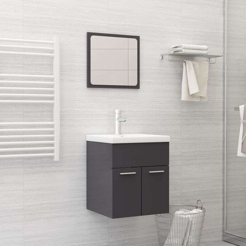 

Conjunto de muebles de baño 2 piezas aglomerado gris brillante