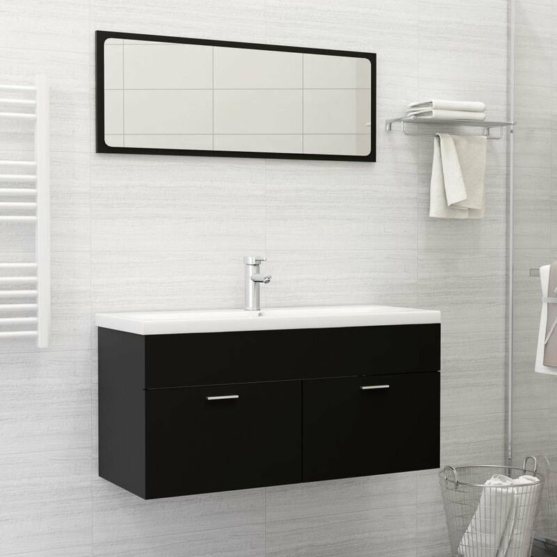 

Conjunto de muebles de bano 2 piezas aglomerado negro